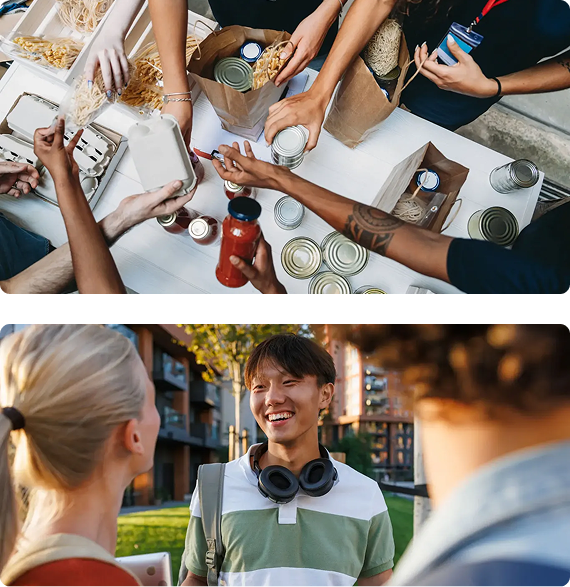 People enjoying food and socializing in a casual setting.
