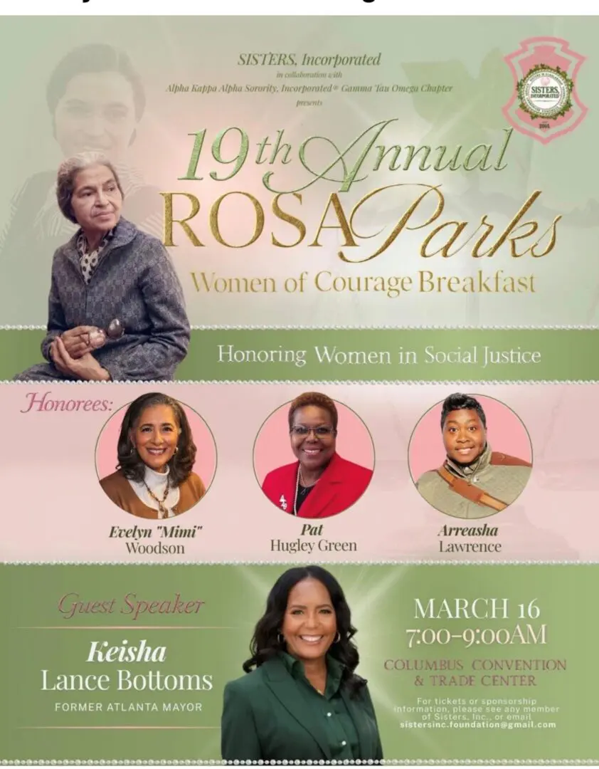 Promotional graphic for the 19th Annual Rosa Parks Women of Courage Awards event.